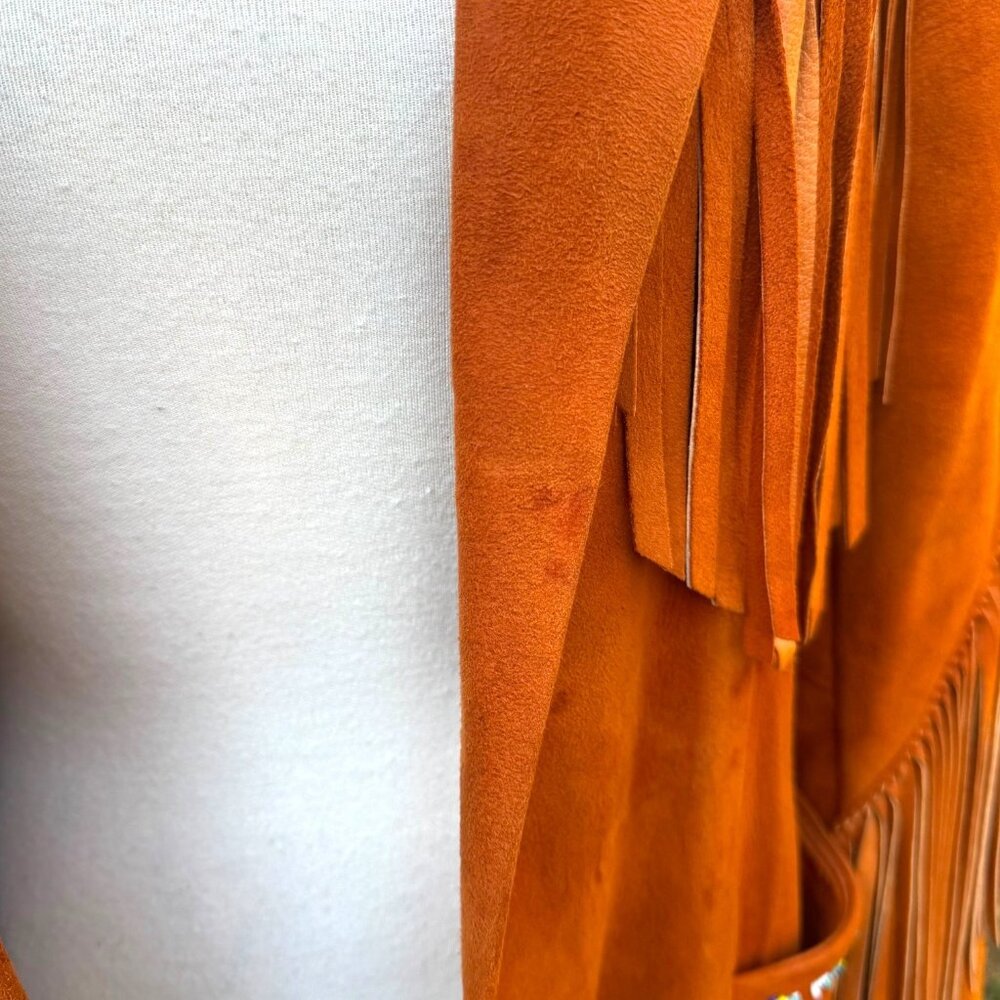 Vintage Womens Fringe Embroidered Suede Jacket With Belt Artisan Designed - Picture 9 of 9